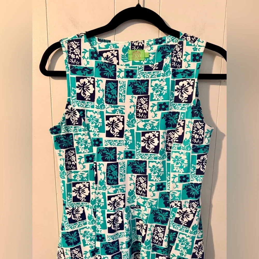Katherine Way Blue Hawaiian Floral Dress, Size S